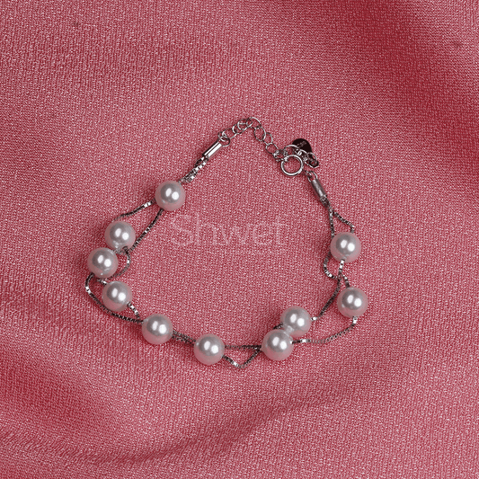 FRESHWATER PEARL BRACELET | CHAIN ADJUSTABLE | WOMEN | 2 LAYERS - Shwet