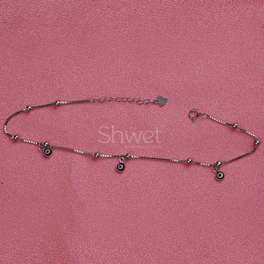 EVIL EYE LOVE ANKLETS | SILVER BOX CHAIN | HEARTS - Shwet