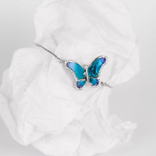 BUTTERFLY WINGS BRACELET | BLUE PENDANT | 925 STERLING SILVER CHAIN