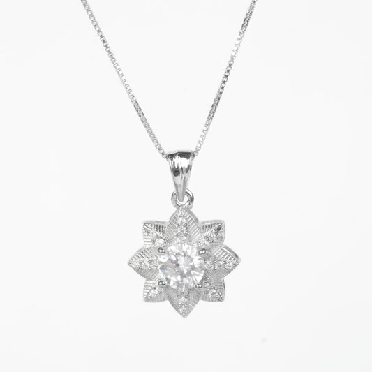 SNOWFLAKE FLOWER | SOLITAIRE PENDANT | 925 STERLING SILVER - Shwet