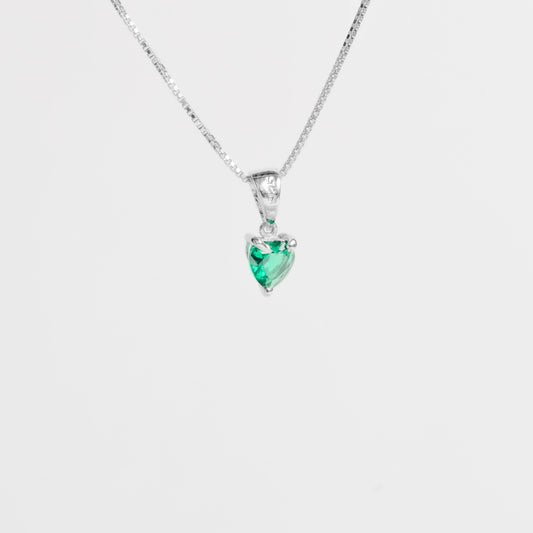 GREEN EMARALD HEART | CHAIN PENDANT | 925 STERLING SILVER - Shwet