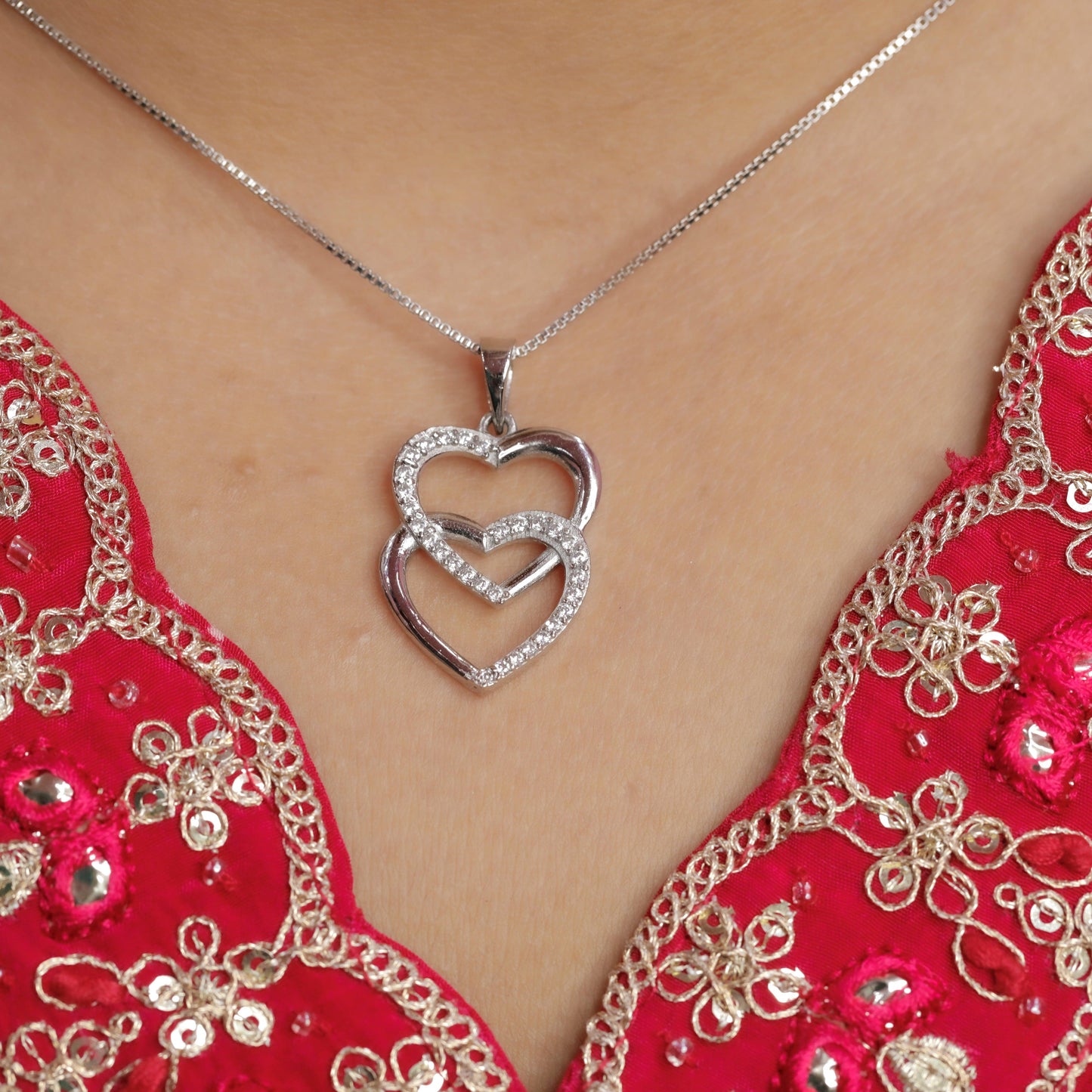 COUPLE HEART PENDANT CHAIN | HANDMADE | 925 STERLING SILVER - Shwet