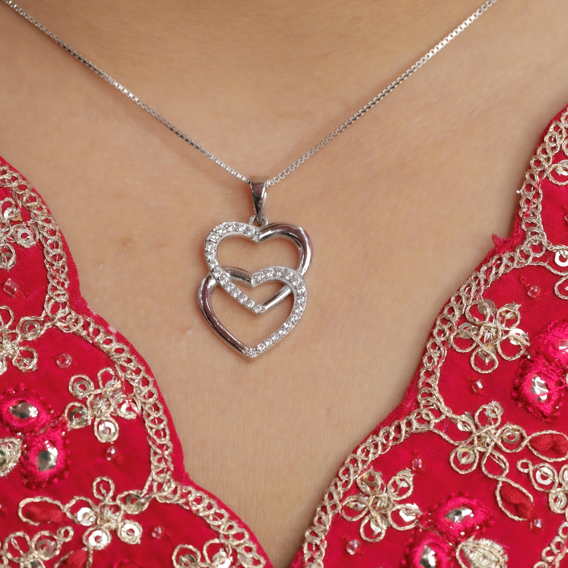 COUPLE HEART PENDANT CHAIN | HANDMADE | 925 STERLING SILVER - Shwet