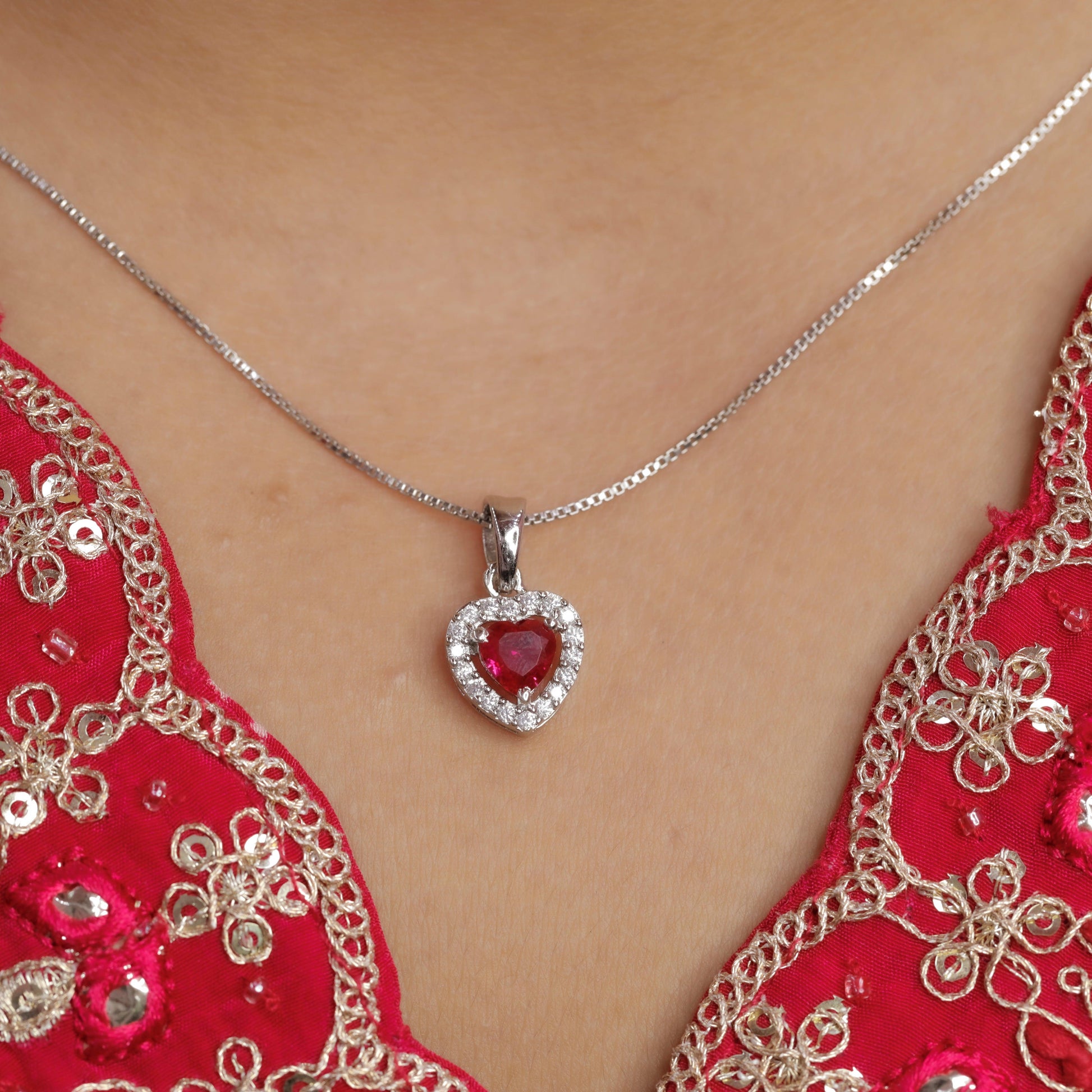 RED HEART PENDANT | SOLITAIRE AND RUBY | 925 STERLING SILVER - Shwet