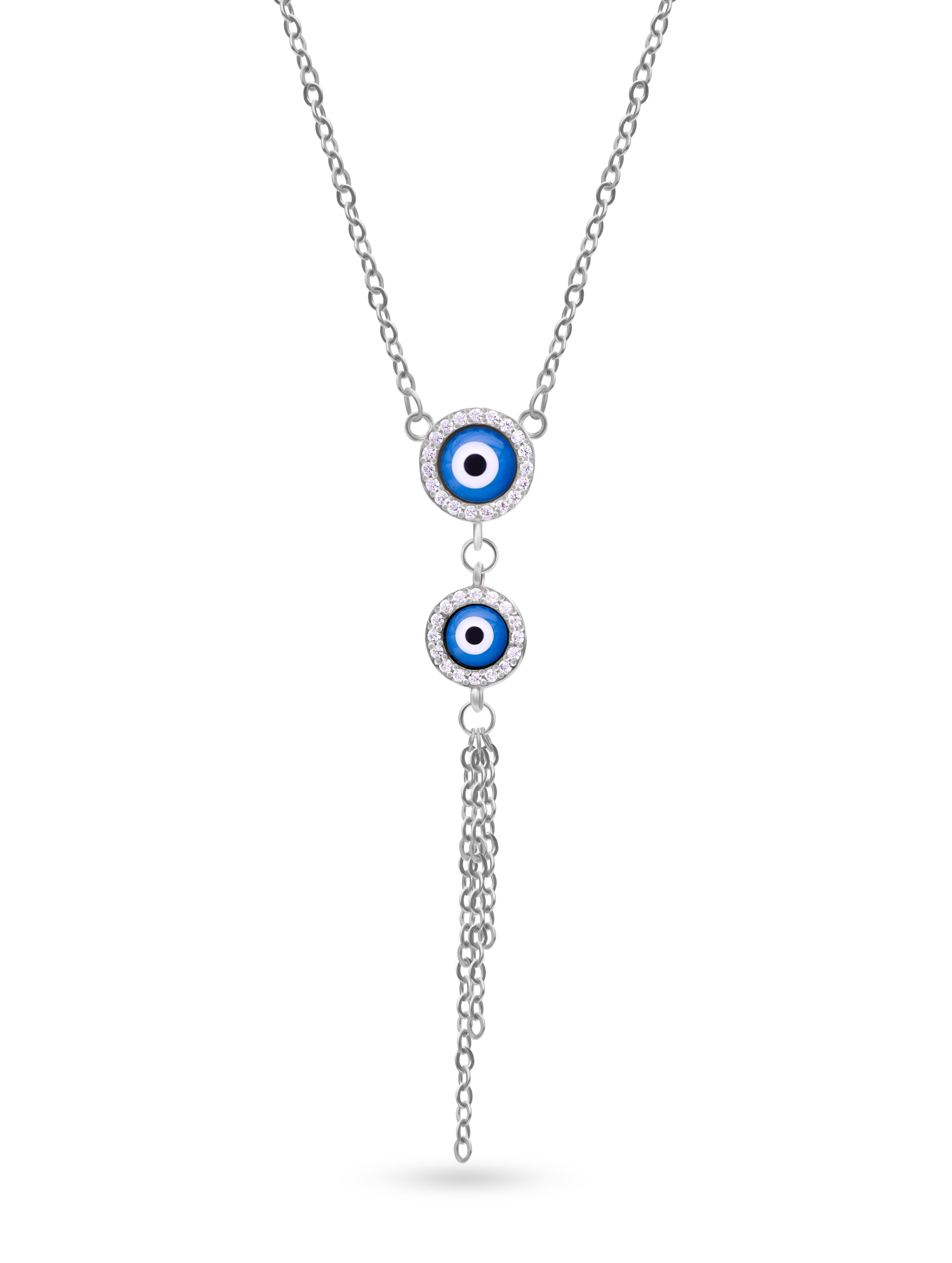 EVIL EYE LONG PENDANT | CHAIN | 925 STERLING SILVER - Shwet