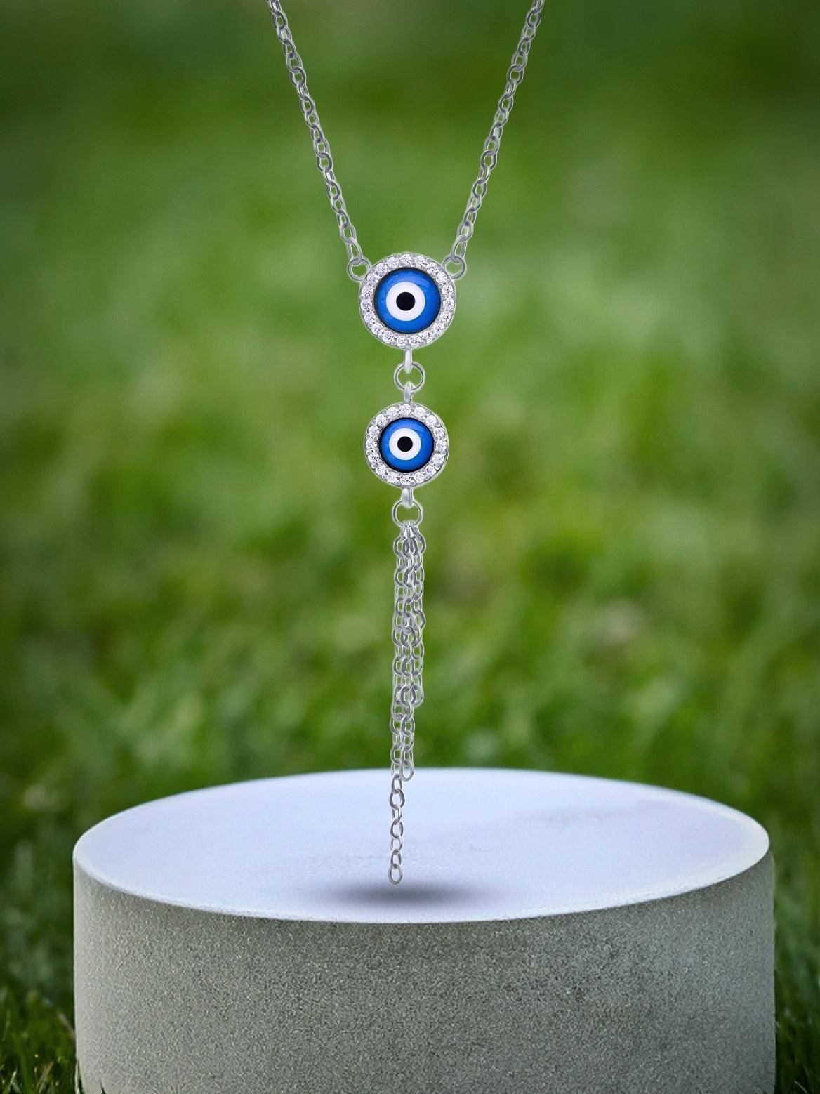 EVIL EYE LONG PENDANT | CHAIN | 925 STERLING SILVER - Shwet