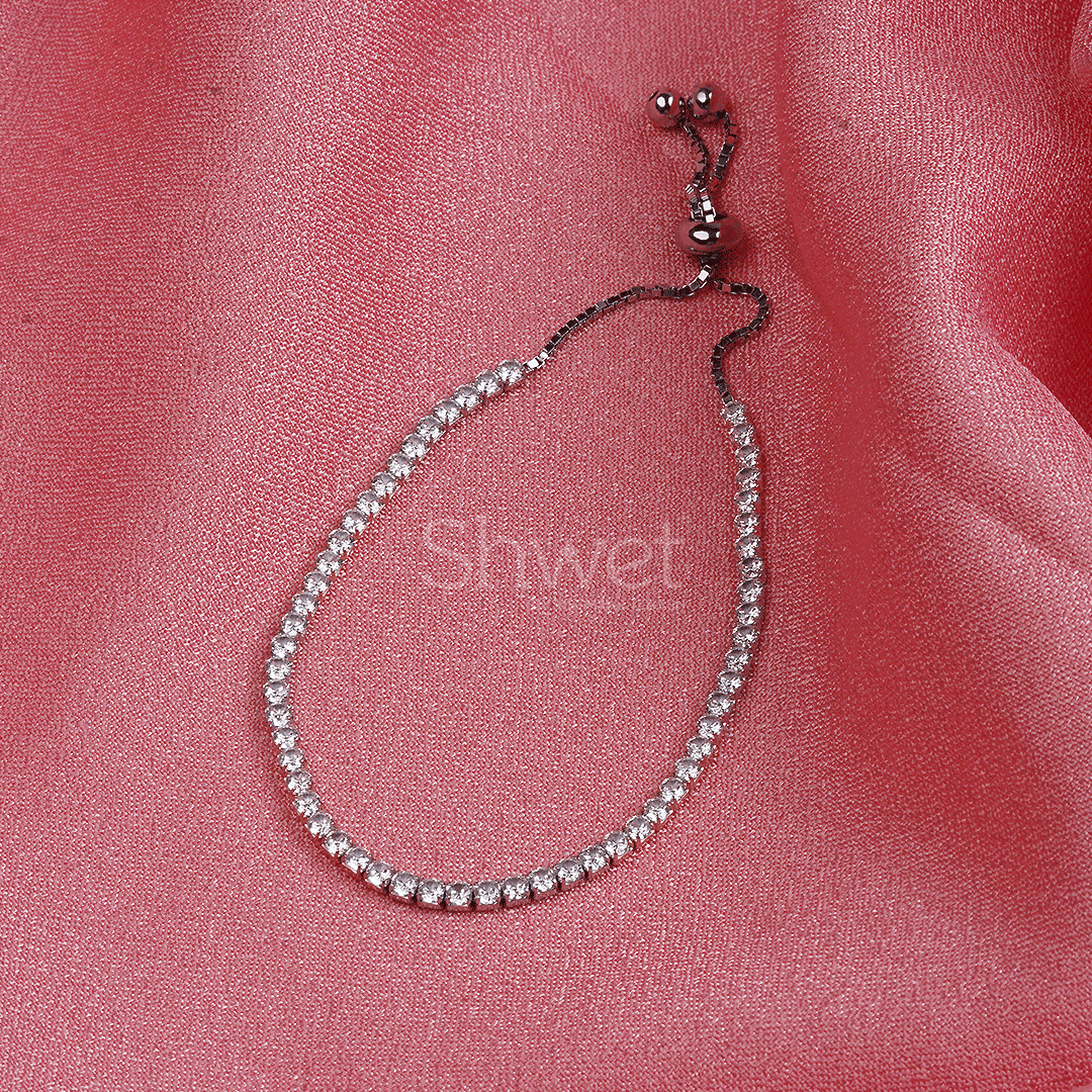 TENNIS BRACELET | ADJUSTABLE CHAIN | WOMEN | AMERICAN DIAMOND | 1 LAYER - Shwet