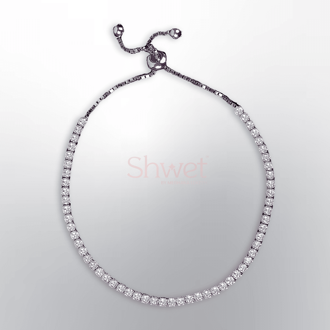 TENNIS BRACELET | ADJUSTABLE CHAIN | WOMEN | AMERICAN DIAMOND | 1 LAYER - Shwet