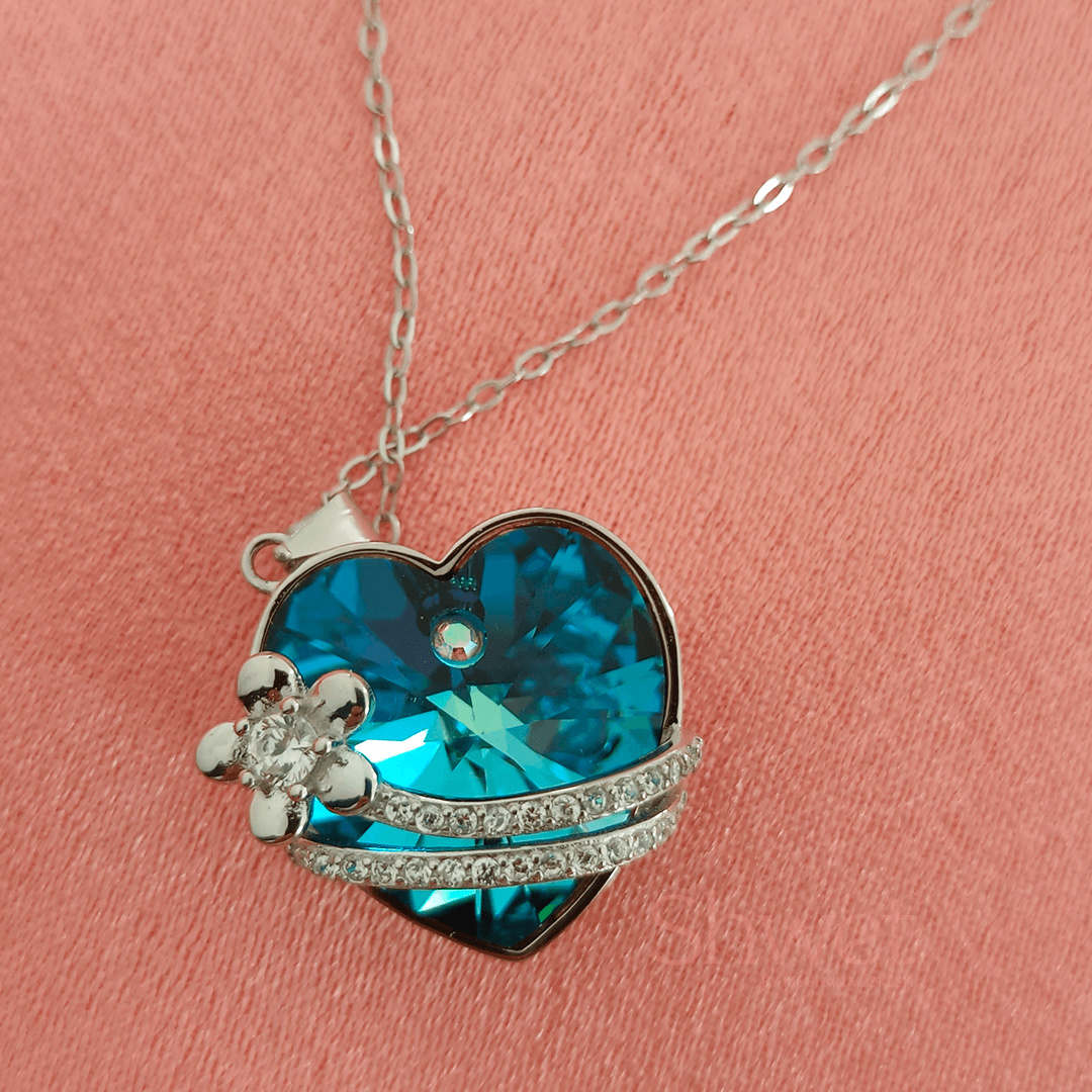 SWAROVSKI HEART CHAIN PENDANT | TURQUOISE - Shwet