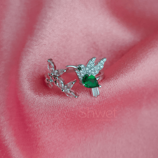 GREEN BIRD WITH FLOWER RING - Shwet