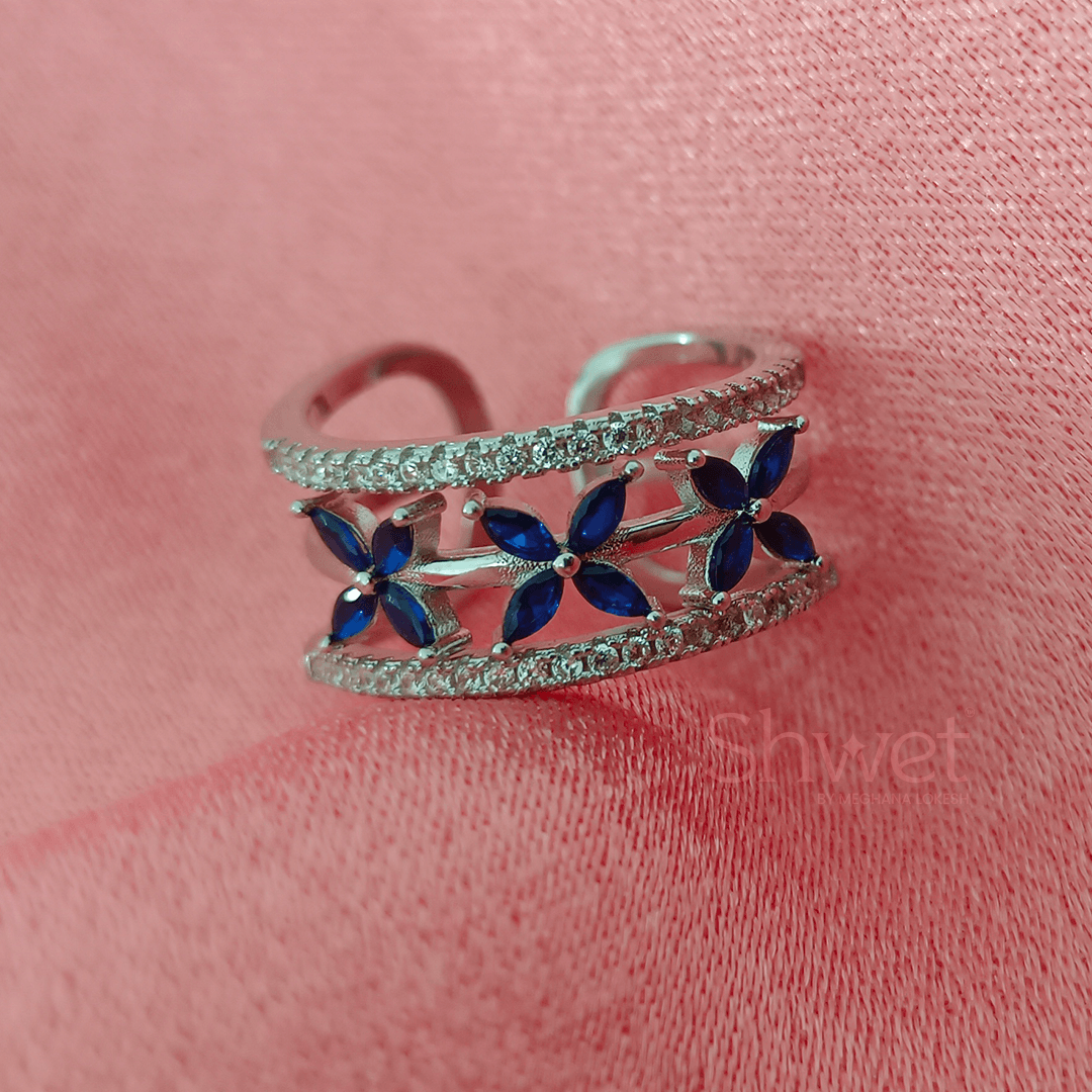 BLUE FLOWER ADUSTABLE RING - Shwet