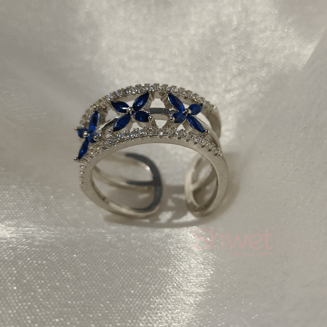 BLUE FLOWER ADUSTABLE RING - Shwet
