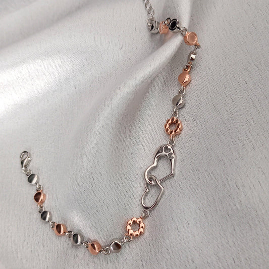 ROSE GOLD BRACELETS | 925 STERLING SILVER | CONNECTED HEARTS