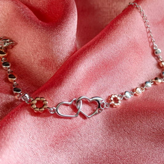 ROSE GOLD BRACELETS | 925 STERLING SILVER | CONNECTED HEARTS