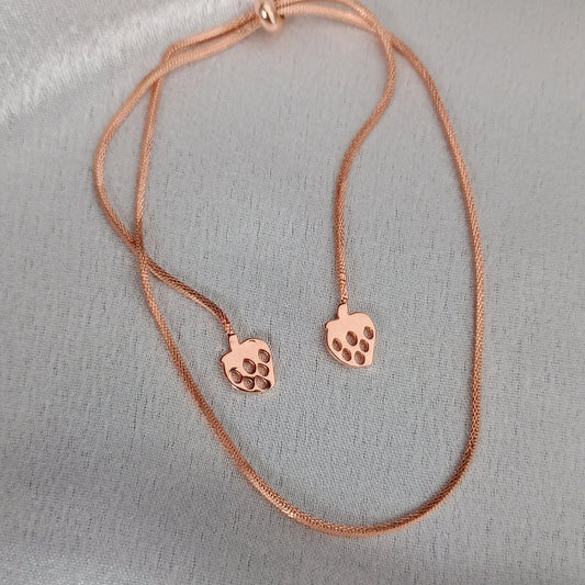 ROSE GOLD SLIDER BRACELET | STRAWBERRY CHARMS | 925 STERLING SILVER | ADUSTABLE SIZE - Shwet