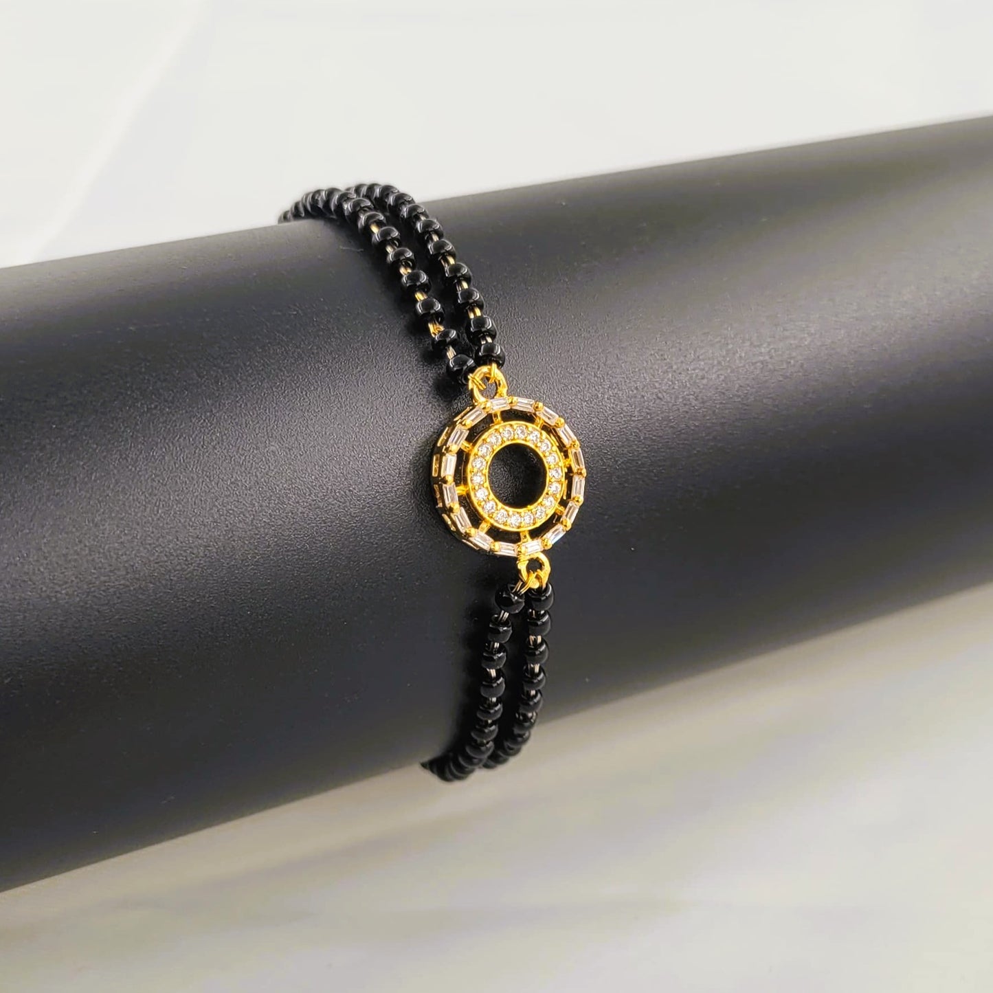 MANGALSUTRA BRACELET | 18 CARAT GOLD PLATED | 936 STERLING SILVER | 2 LAYERED | BLACK BEADS