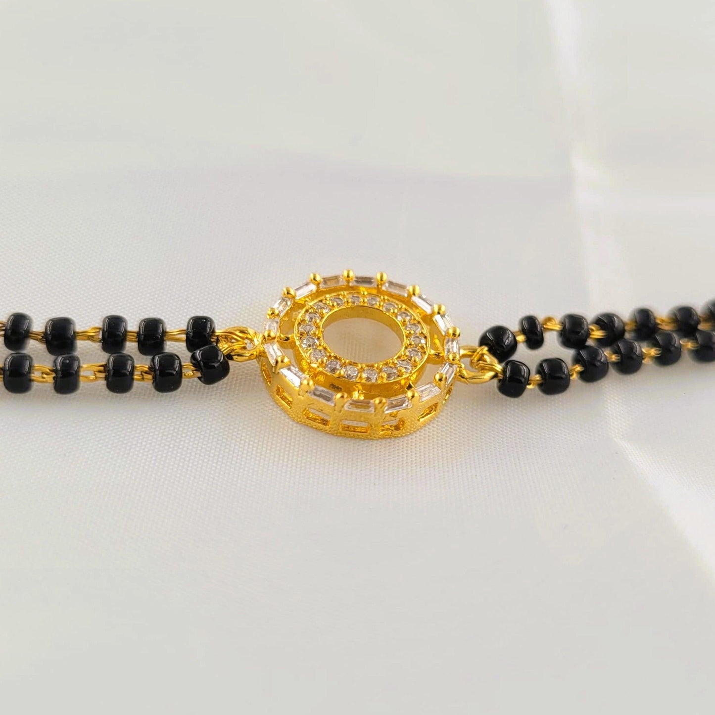 MANGALSUTRA BRACELET | 18 CARAT GOLD PLATED | 936 STERLING SILVER | 2 LAYERED | BLACK BEADS