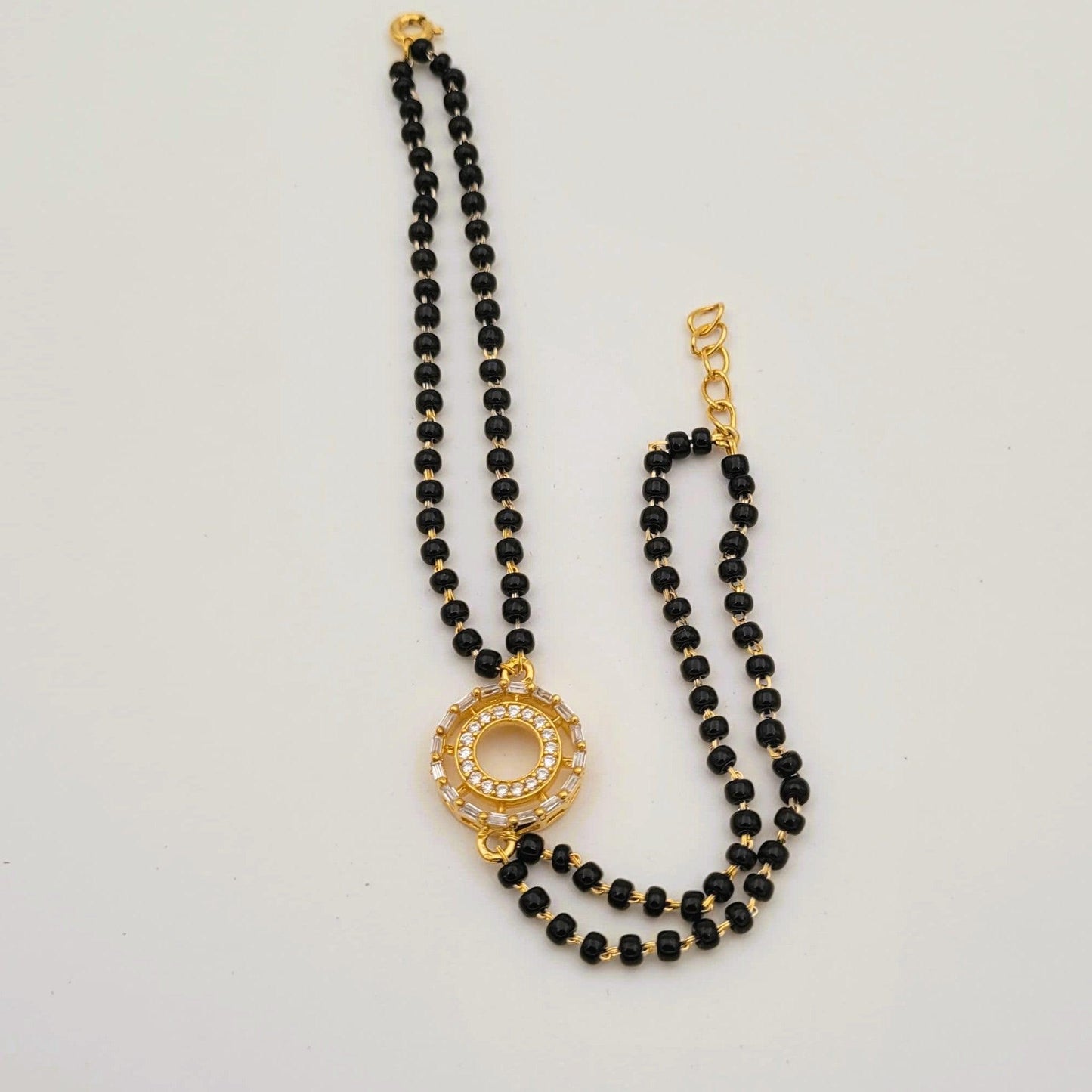 MANGALSUTRA BRACELET | 18 CARAT GOLD PLATED | 936 STERLING SILVER | 2 LAYERED | BLACK BEADS