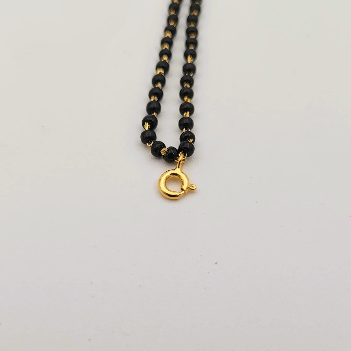 MANGALSUTRA BRACELET | 18 CARAT GOLD PLATED | 936 STERLING SILVER | 2 LAYERED | BLACK BEADS