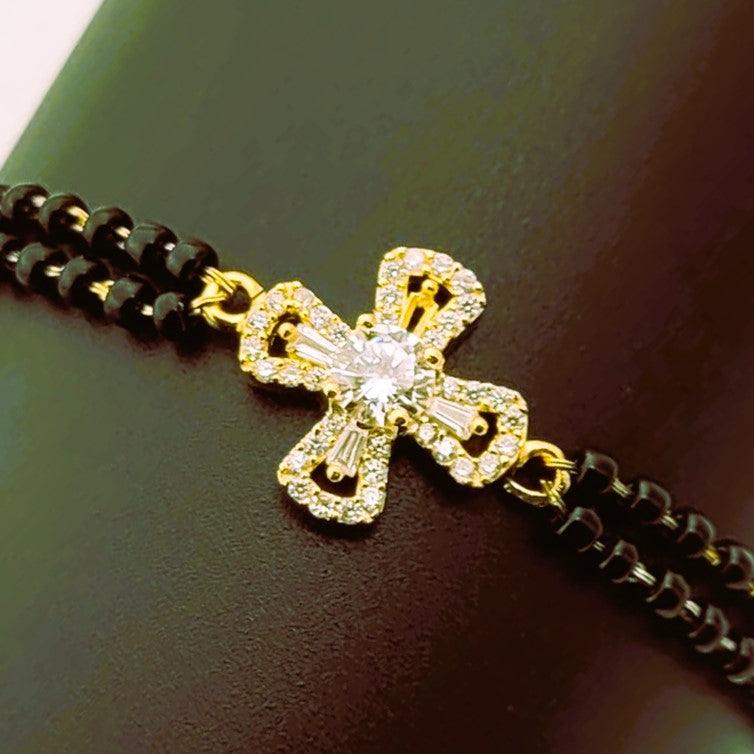 MANGALSUTRA BRACELET | 18 CARAT GOLD PLATED | 925 STERLING SILVER | 2 LAYERED BLACK BEADS |